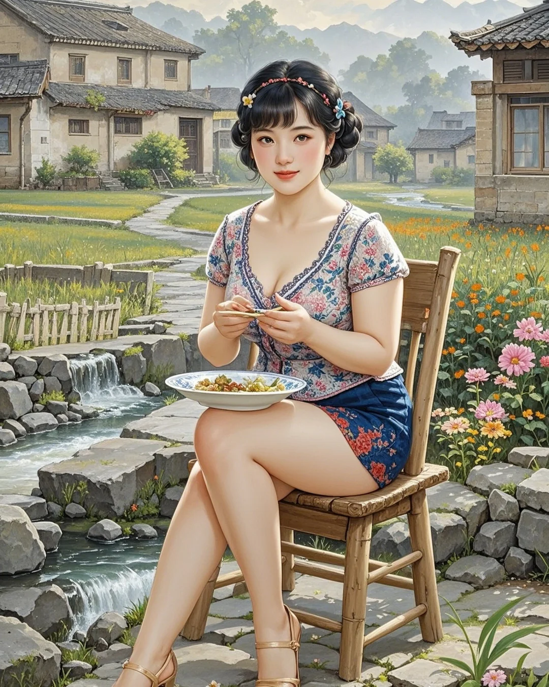 🎈老家院子门口，吃饭超惬意！