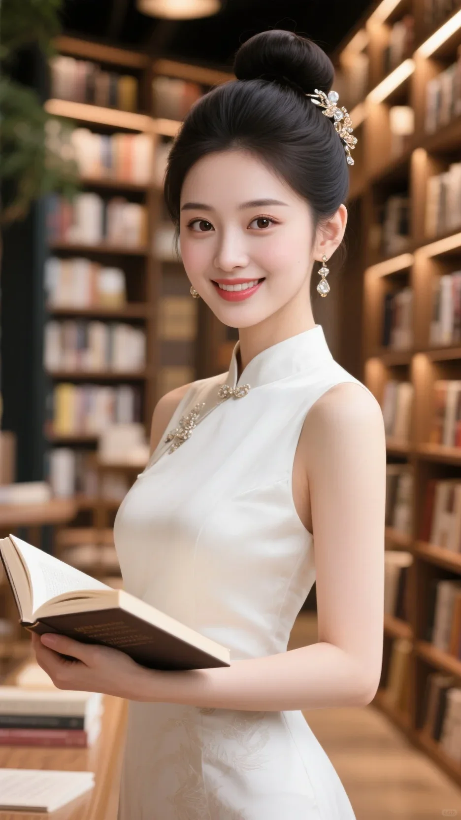 图片提示词：书阁·倾城美女