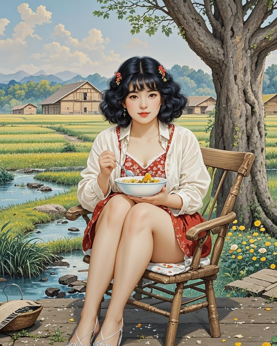 🎈老家院子门口，吃饭超惬意！