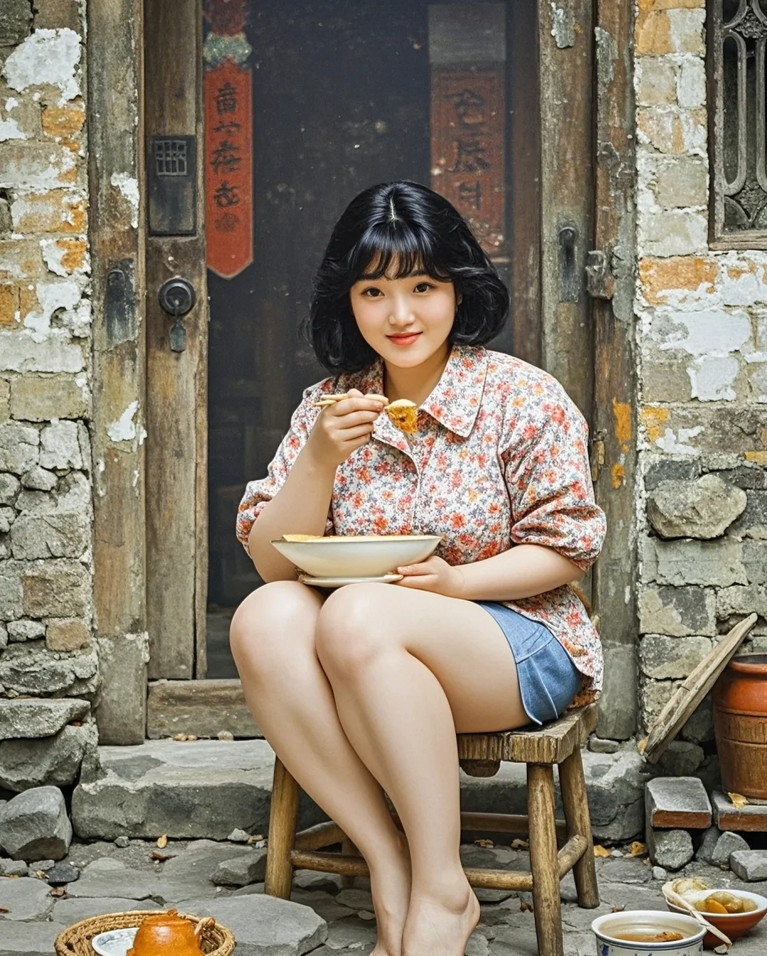 🎈老家院子门口，吃饭超惬意！