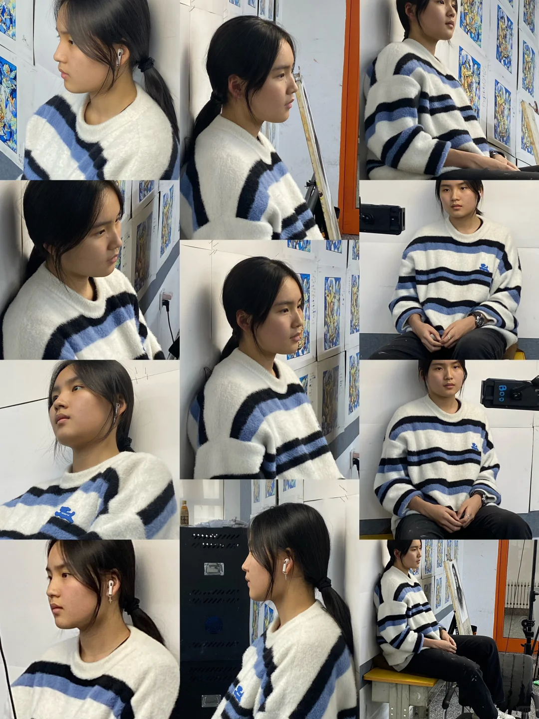 写生女青年素材，同一模特多角度，头像半身全