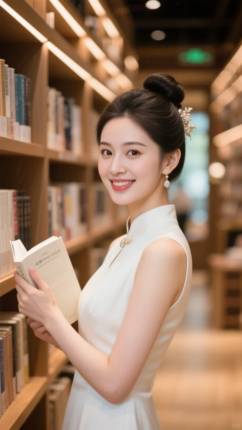 图片提示词：书阁·倾城美女