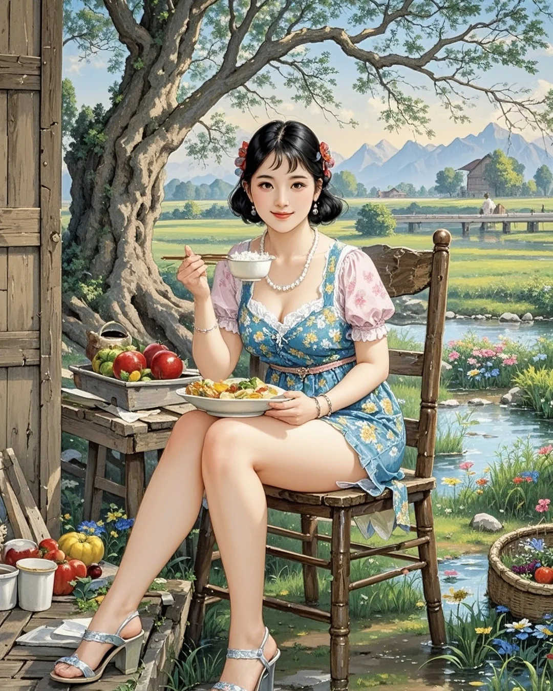 🎈老家院子门口，吃饭超惬意！
