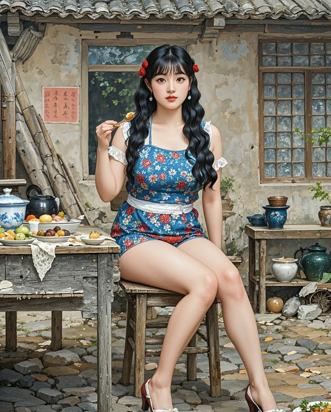 🎈老家院子门口，吃饭超惬意！