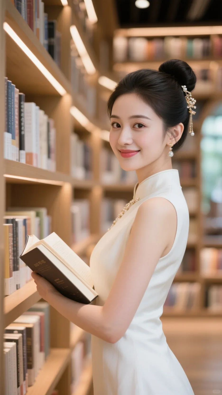图片提示词：书阁·倾城美女