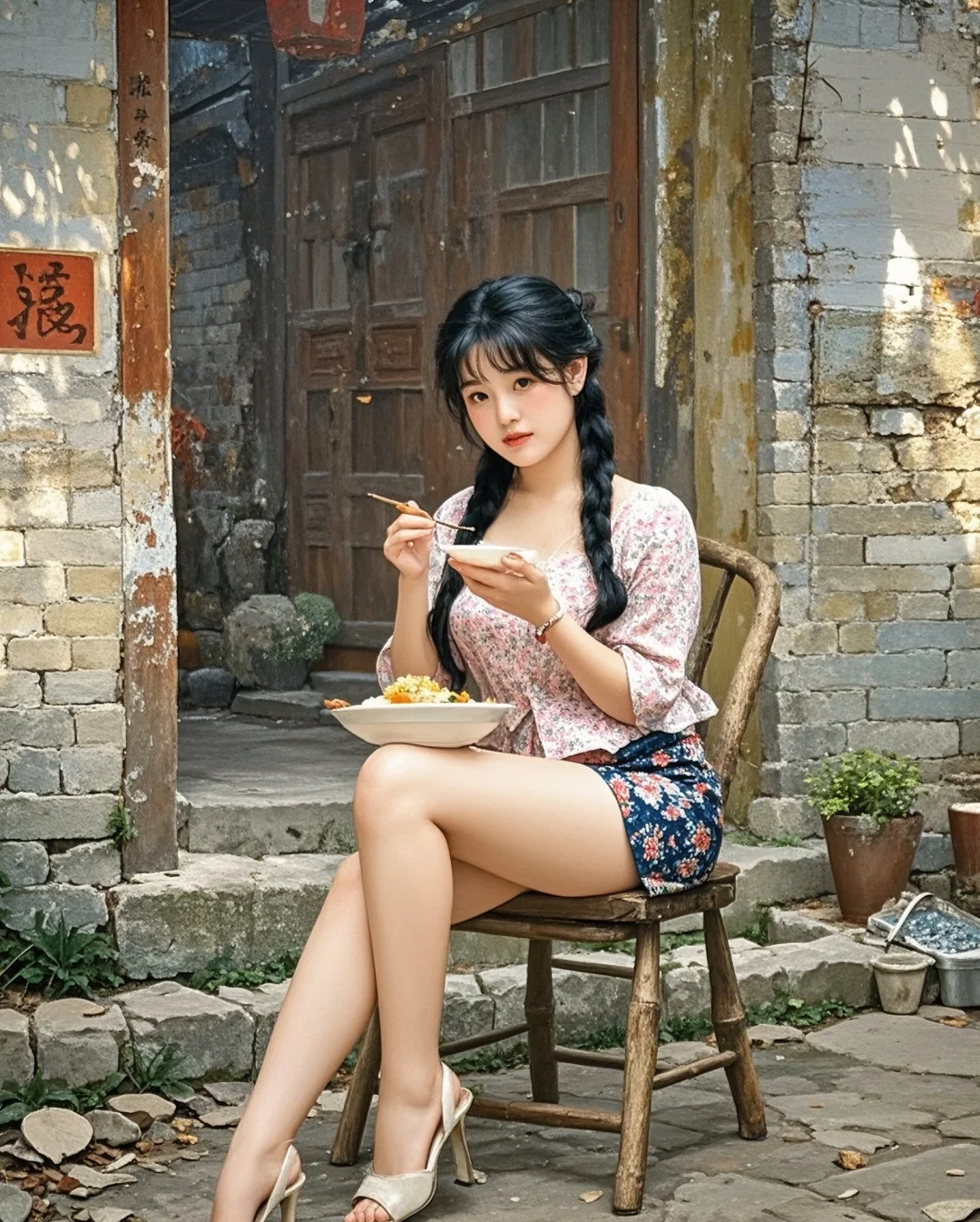 🎈老家院子门口，吃饭超惬意！