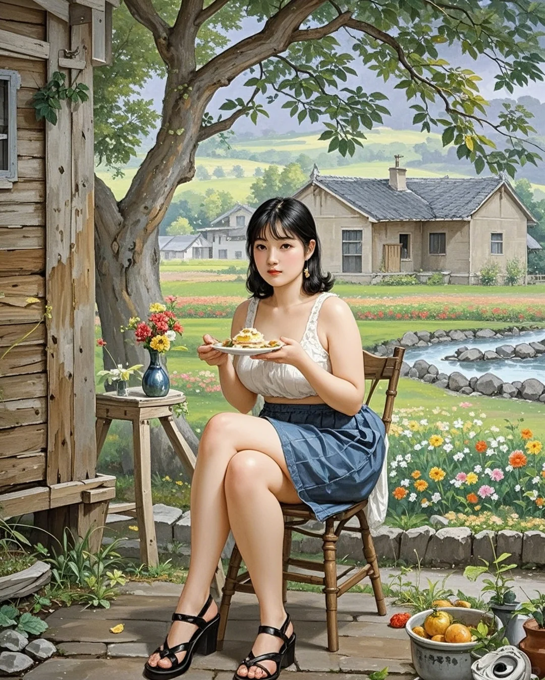 🎈老家院子门口，吃饭超惬意！