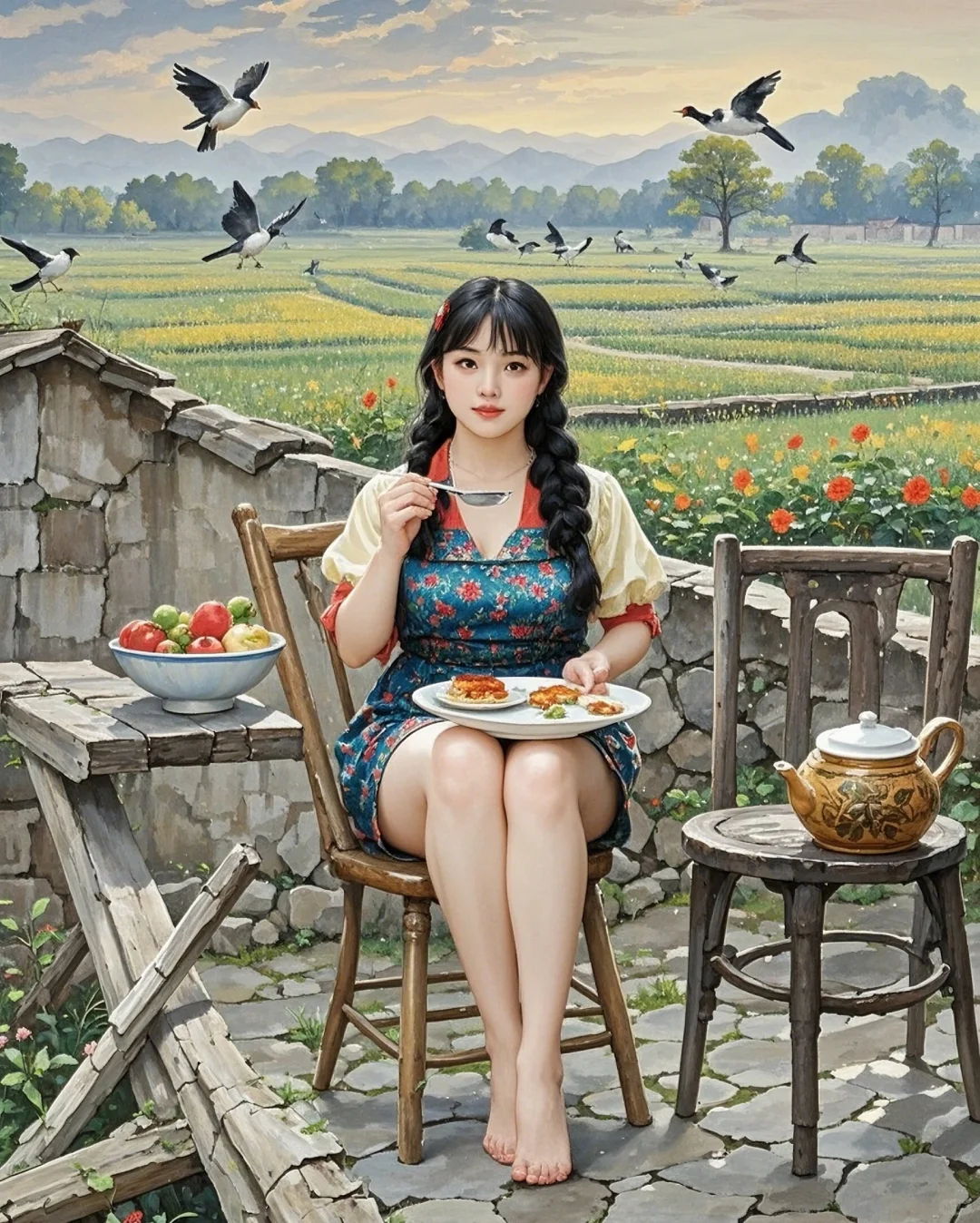 🎈老家院子门口，吃饭超惬意！