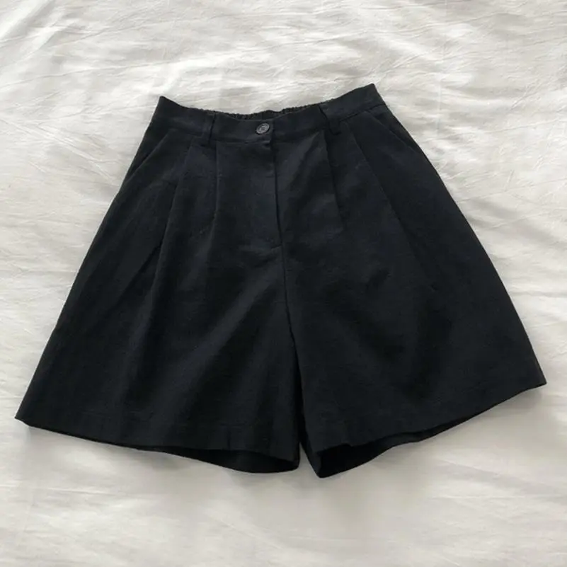 棉麻短裤百搭夏季日系复古高腰棉麻短裤女松
