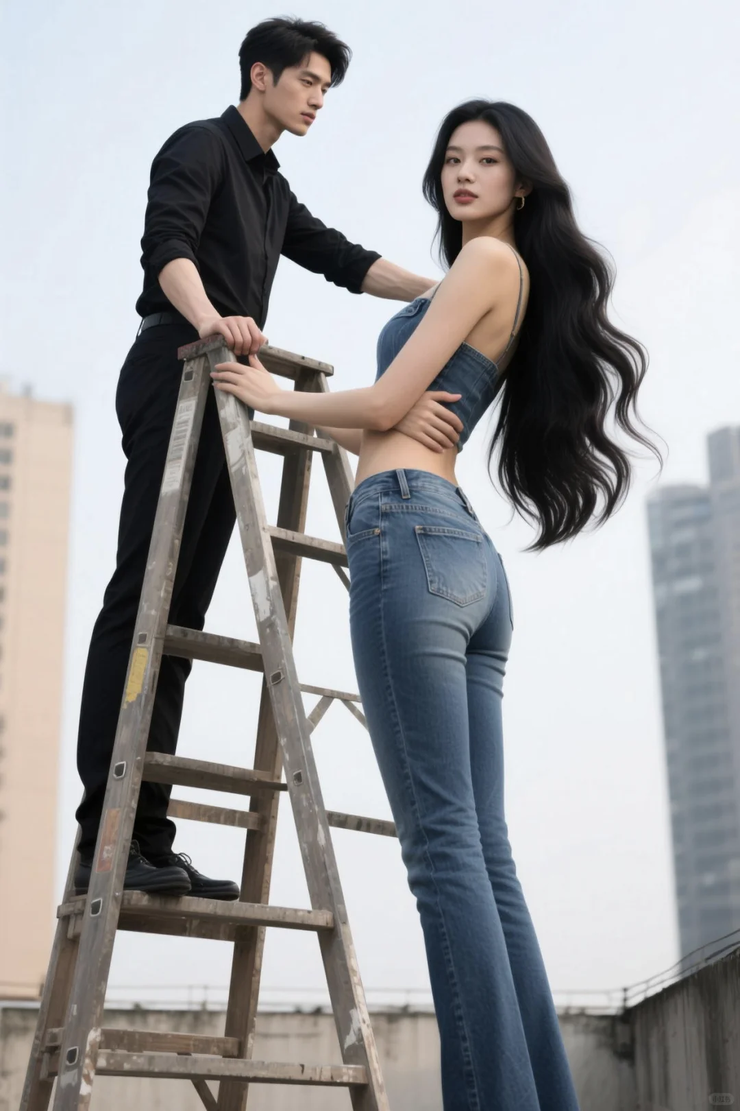 女朋友太高了，上梯子才能拥抱啊！