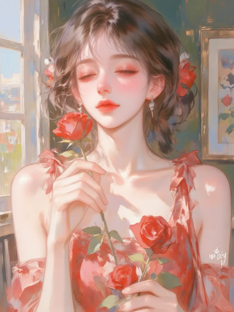 油画风插画｜浪漫少女