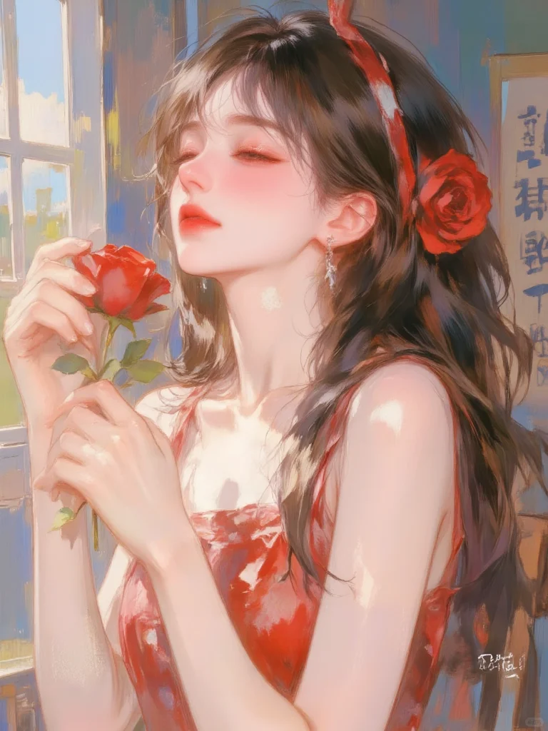 油画风插画｜浪漫少女