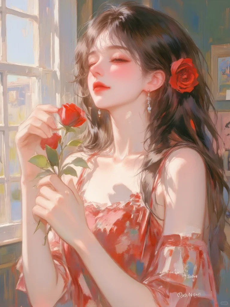 油画风插画｜浪漫少女