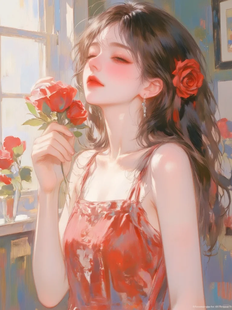 油画风插画｜浪漫少女