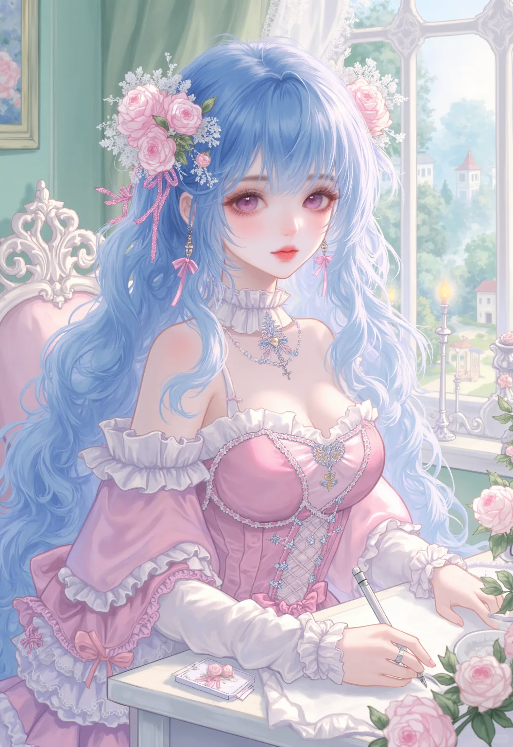 静谧午后阳光下的蓝发少女🌸