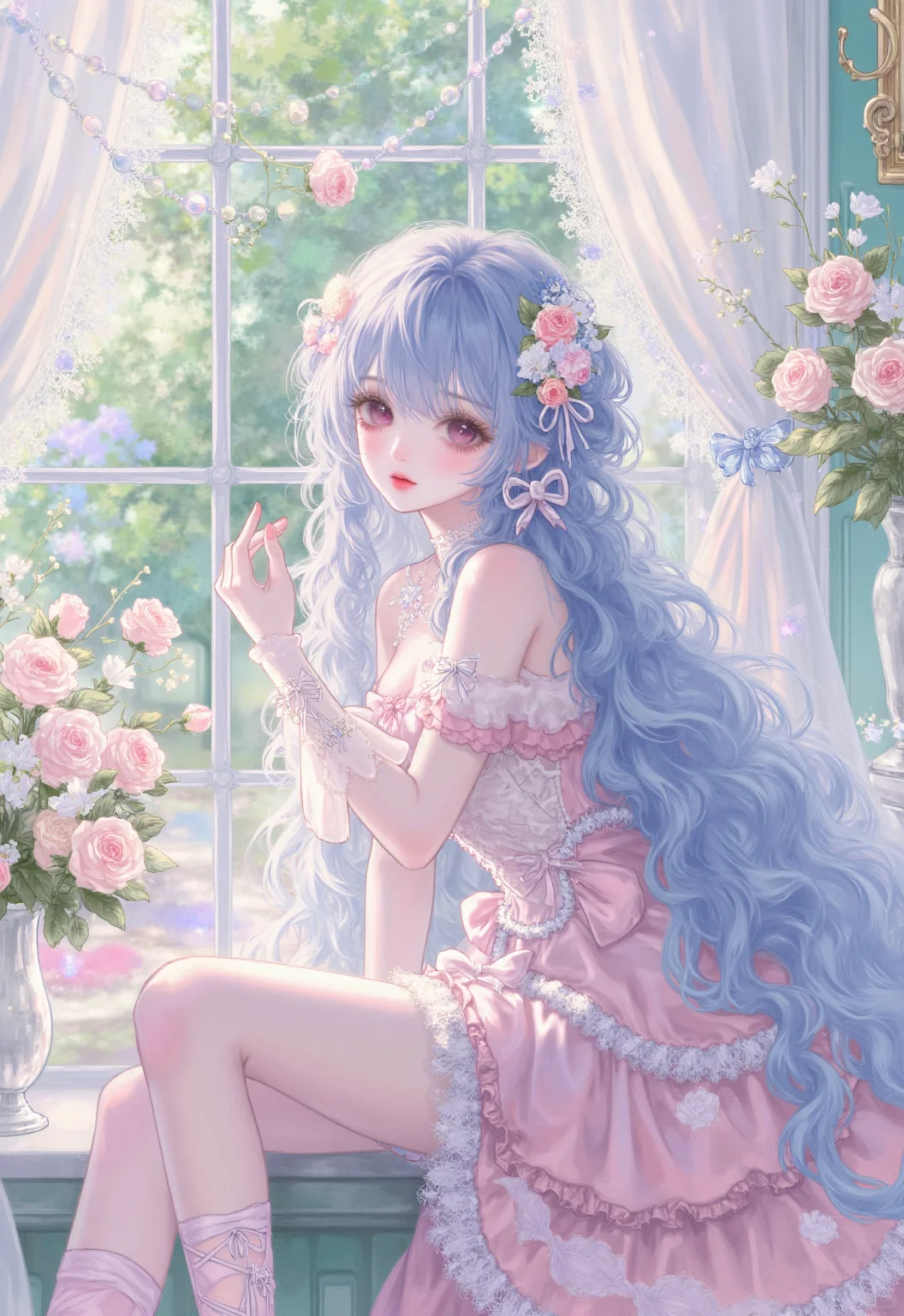 静谧午后阳光下的蓝发少女🌸