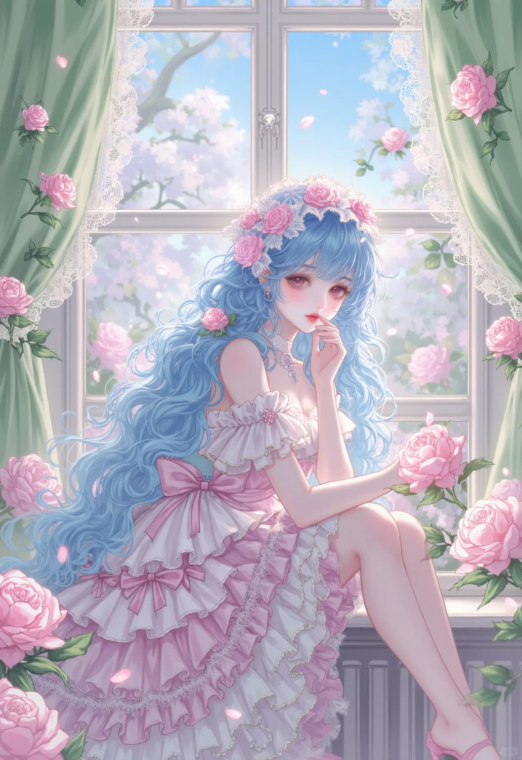 静谧午后阳光下的蓝发少女🌸