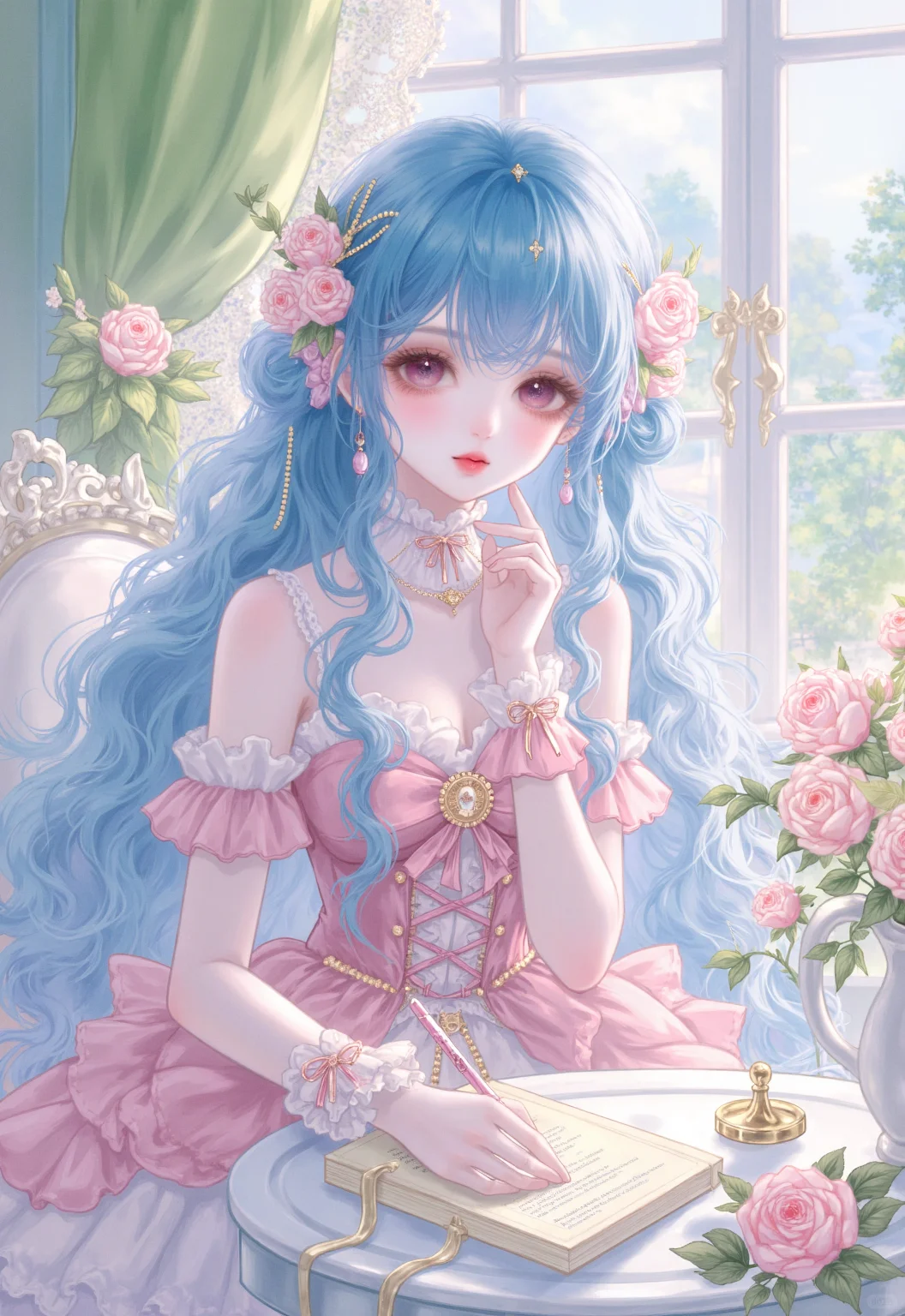 静谧午后阳光下的蓝发少女🌸