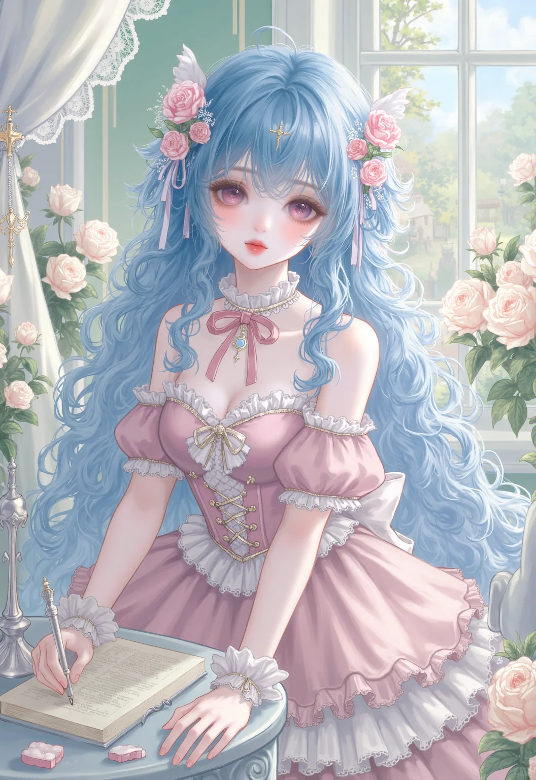静谧午后阳光下的蓝发少女🌸