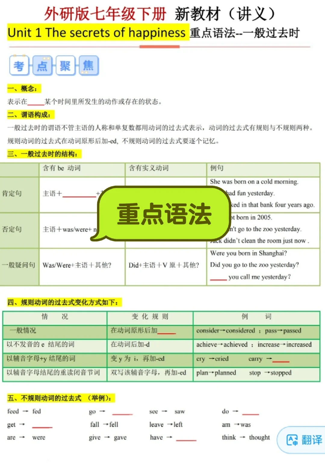 2025外研新版英语七下电子资料寒假预习