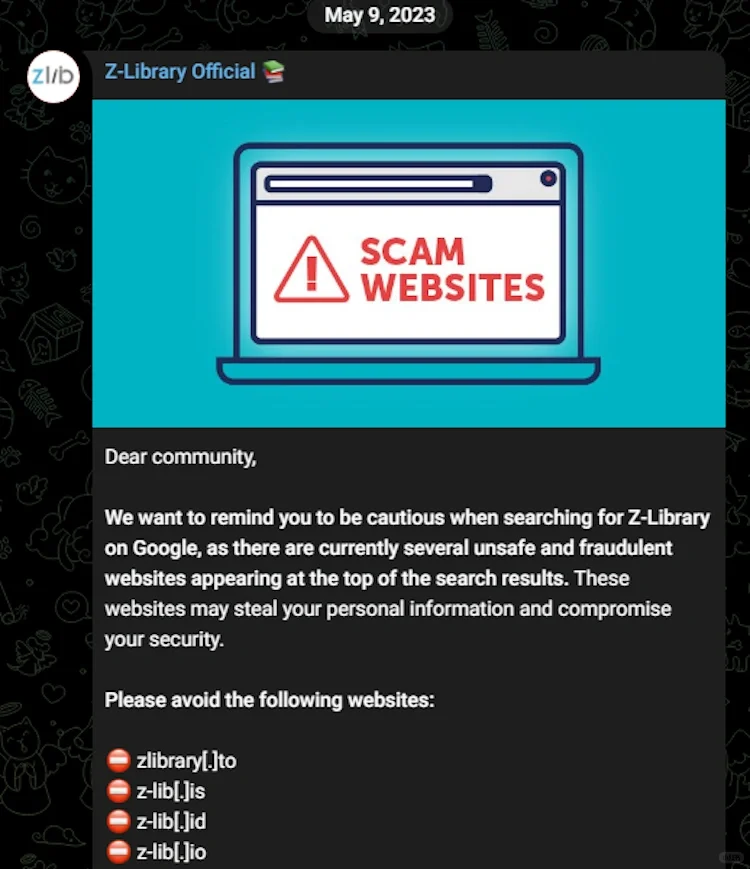 假冒Z-Library网站导致10亿用户隐私被盗