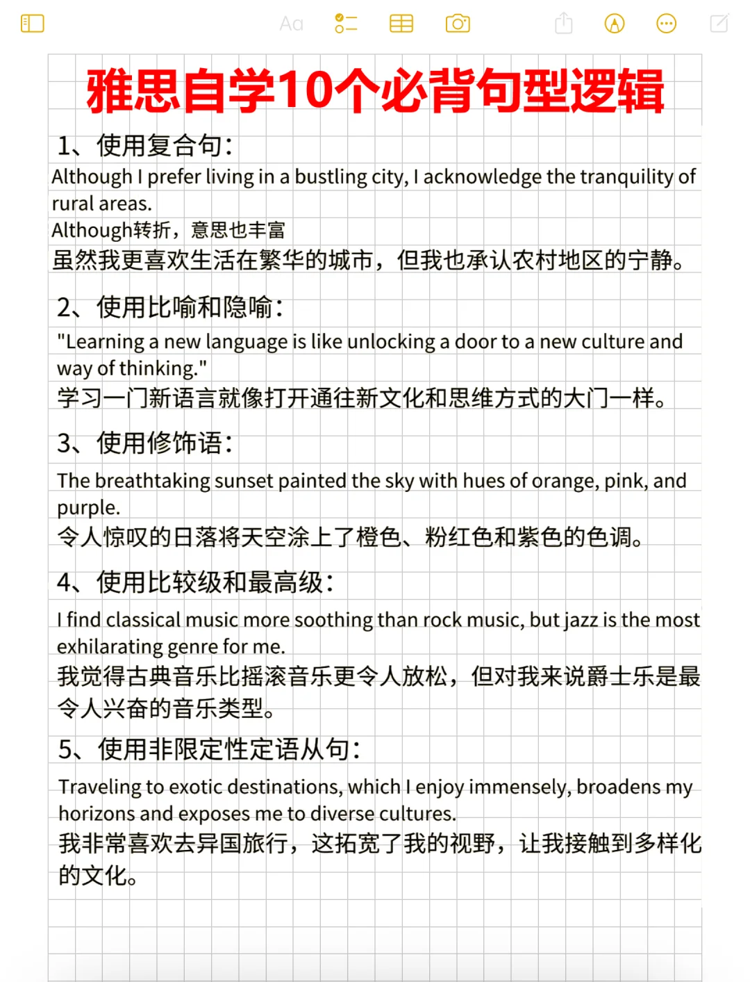 雅思十个必背句型