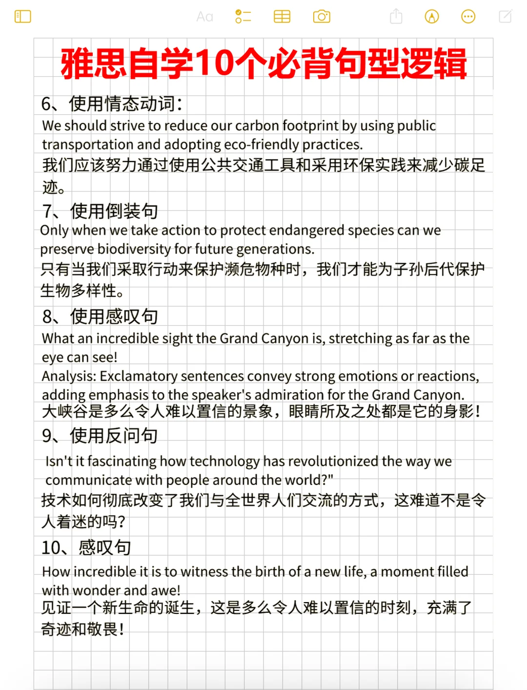 雅思十个必背句型