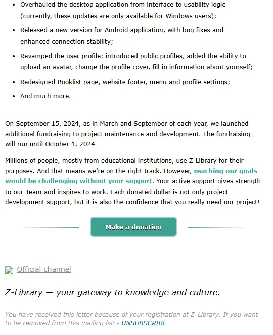 Z-Library的募捐邮件是官方发的嘛