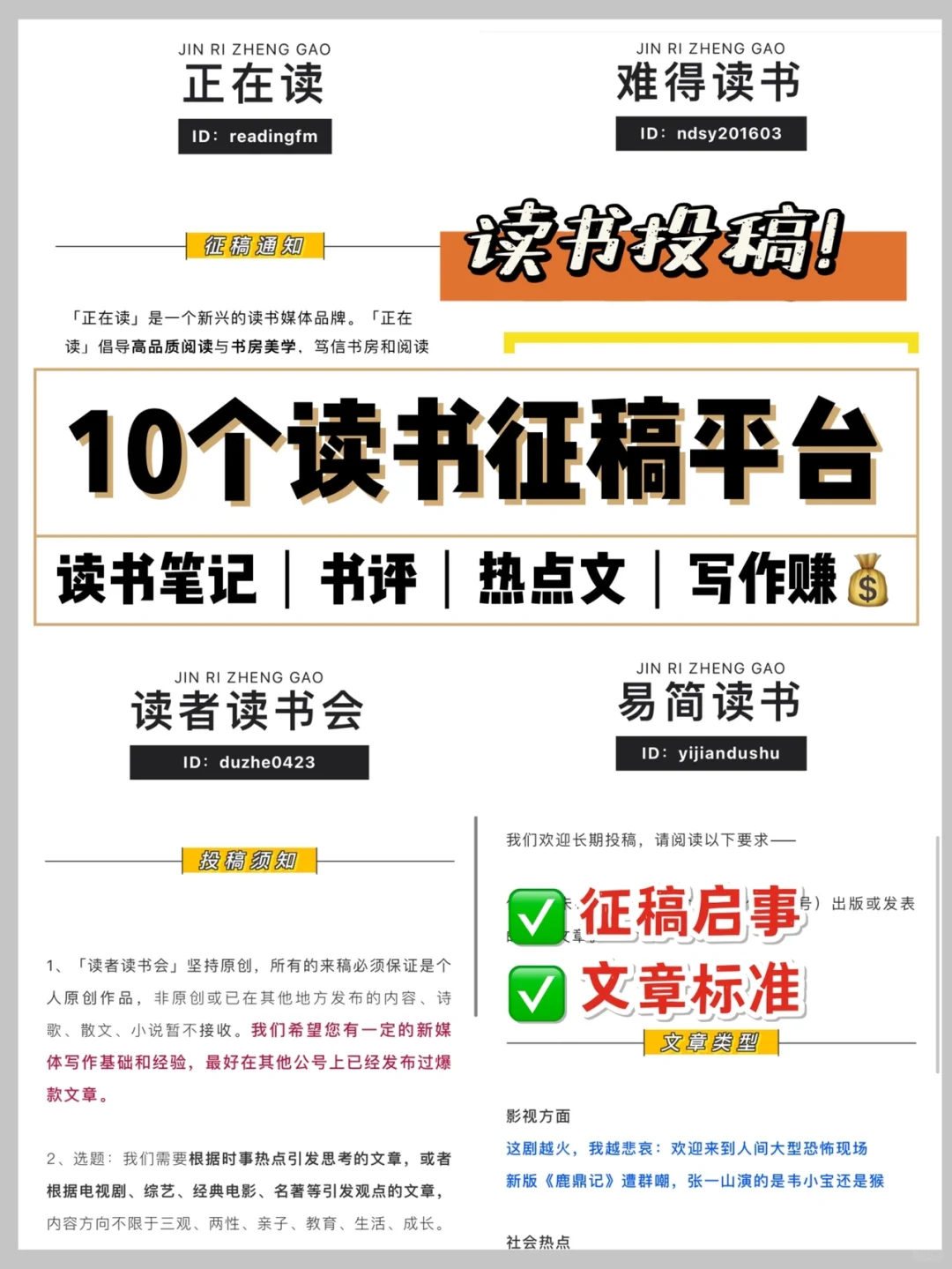 10个读书投稿平台‼️读书稿写作💰月入上w