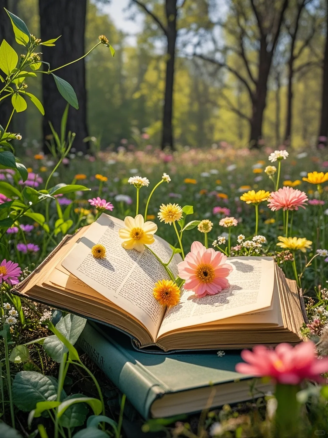🌳📚🌸森林、书本与鲜花的诗意交响