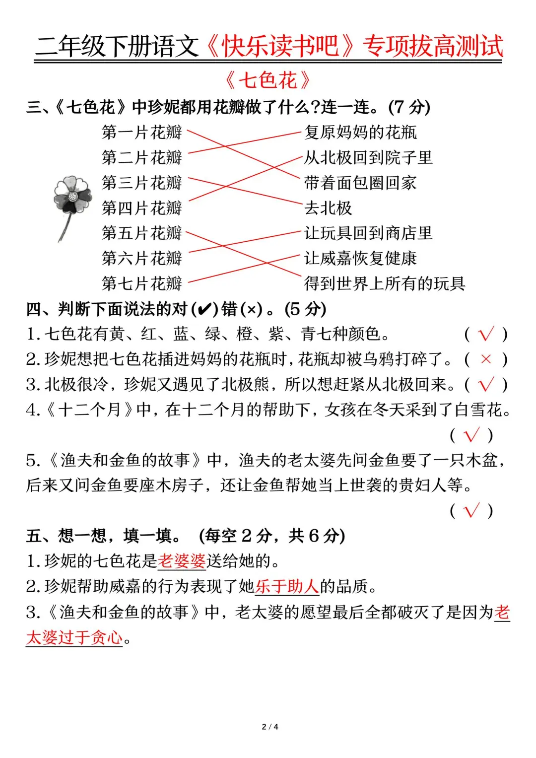 二年级语文下册快乐读书吧，拔高训练专项题