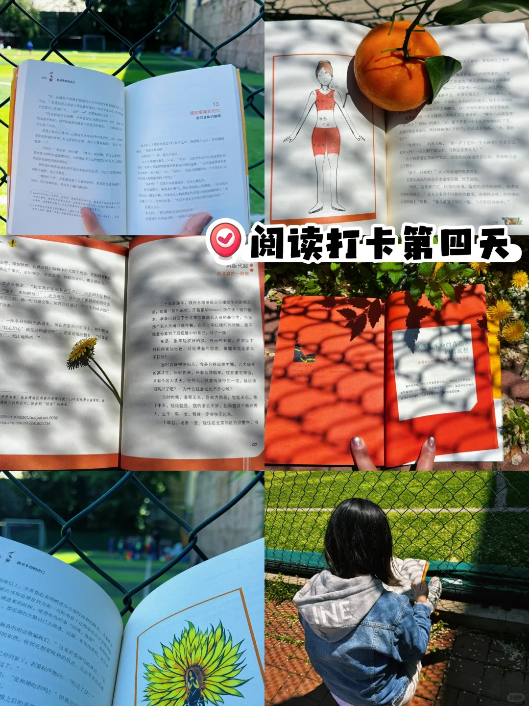 阳光下，绿茵旁，带娃看书两不误📚