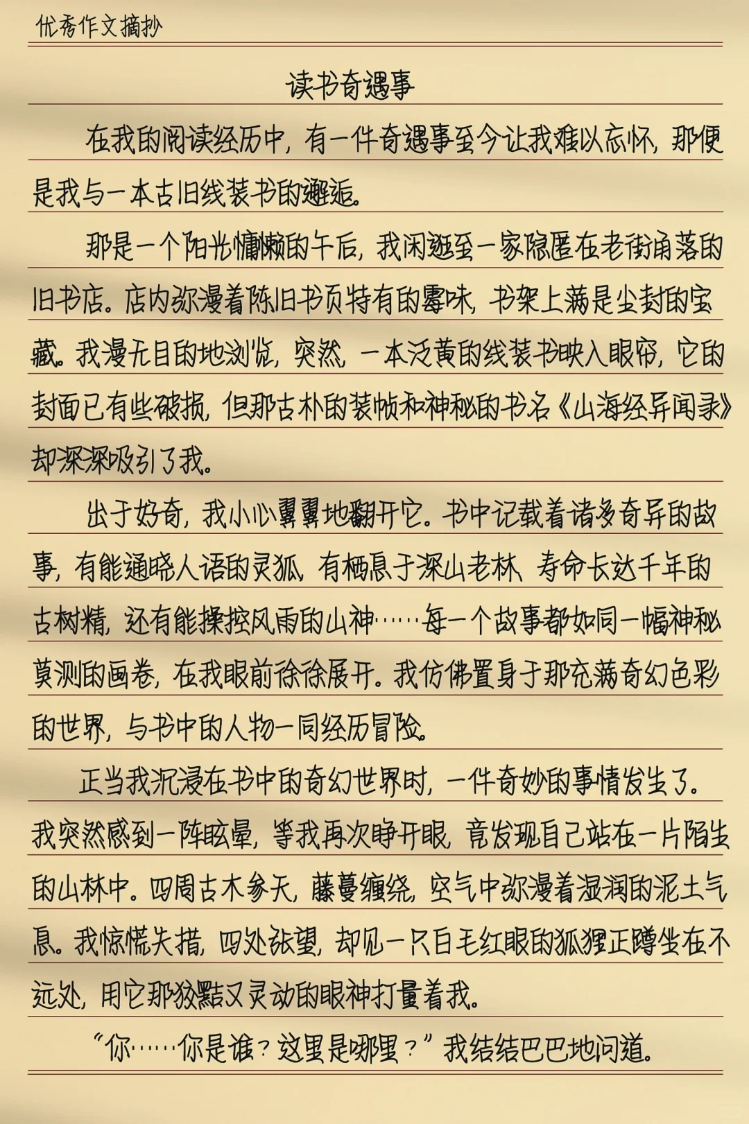 💯优秀作文《读书奇遇事》