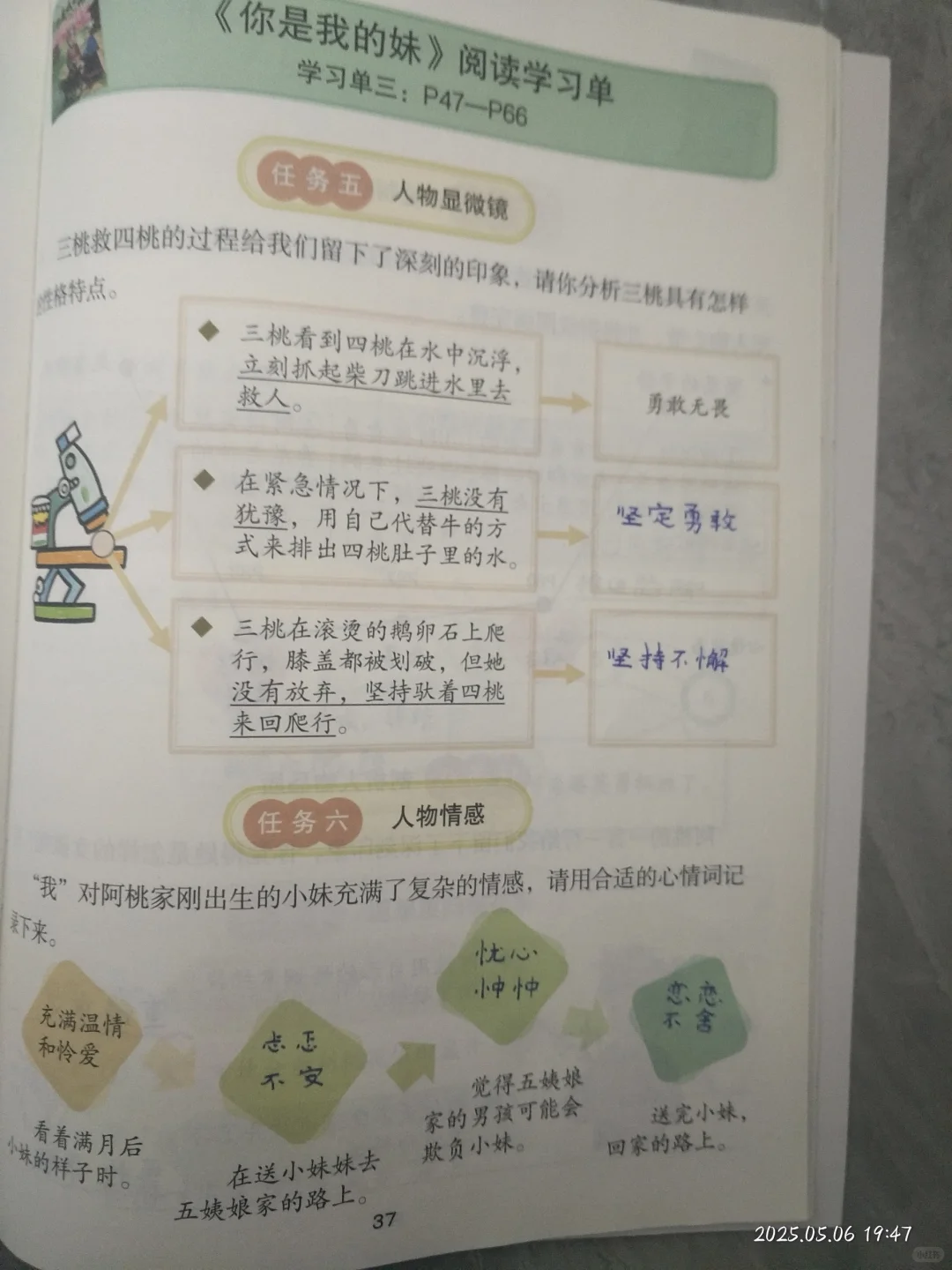 五年级下册阅读实践手册你是我的妹答案