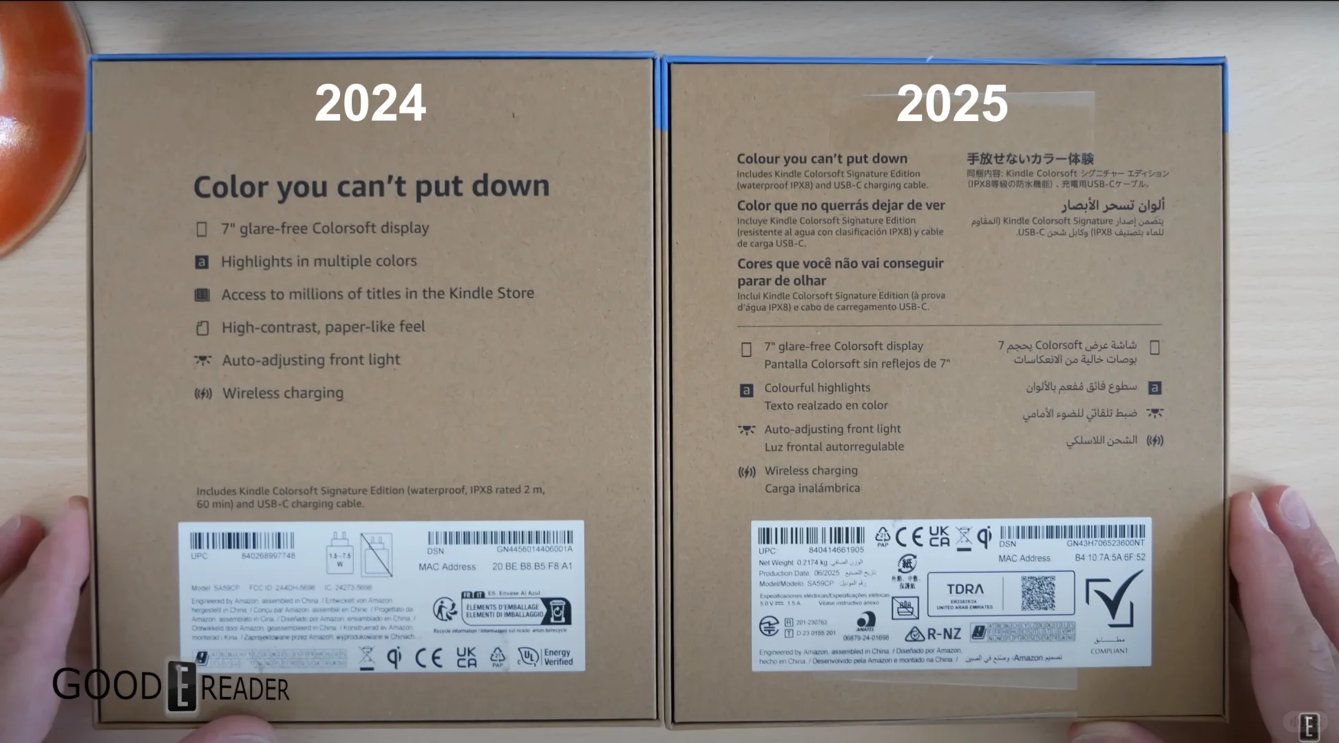 Kindle Colorsoft 32G 2024版和2025版对比