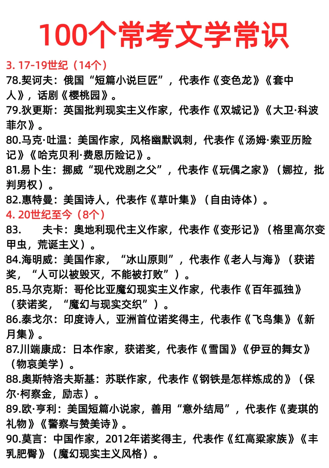 100个常考文学常识