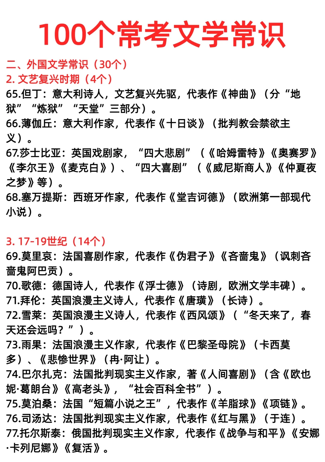 100个常考文学常识
