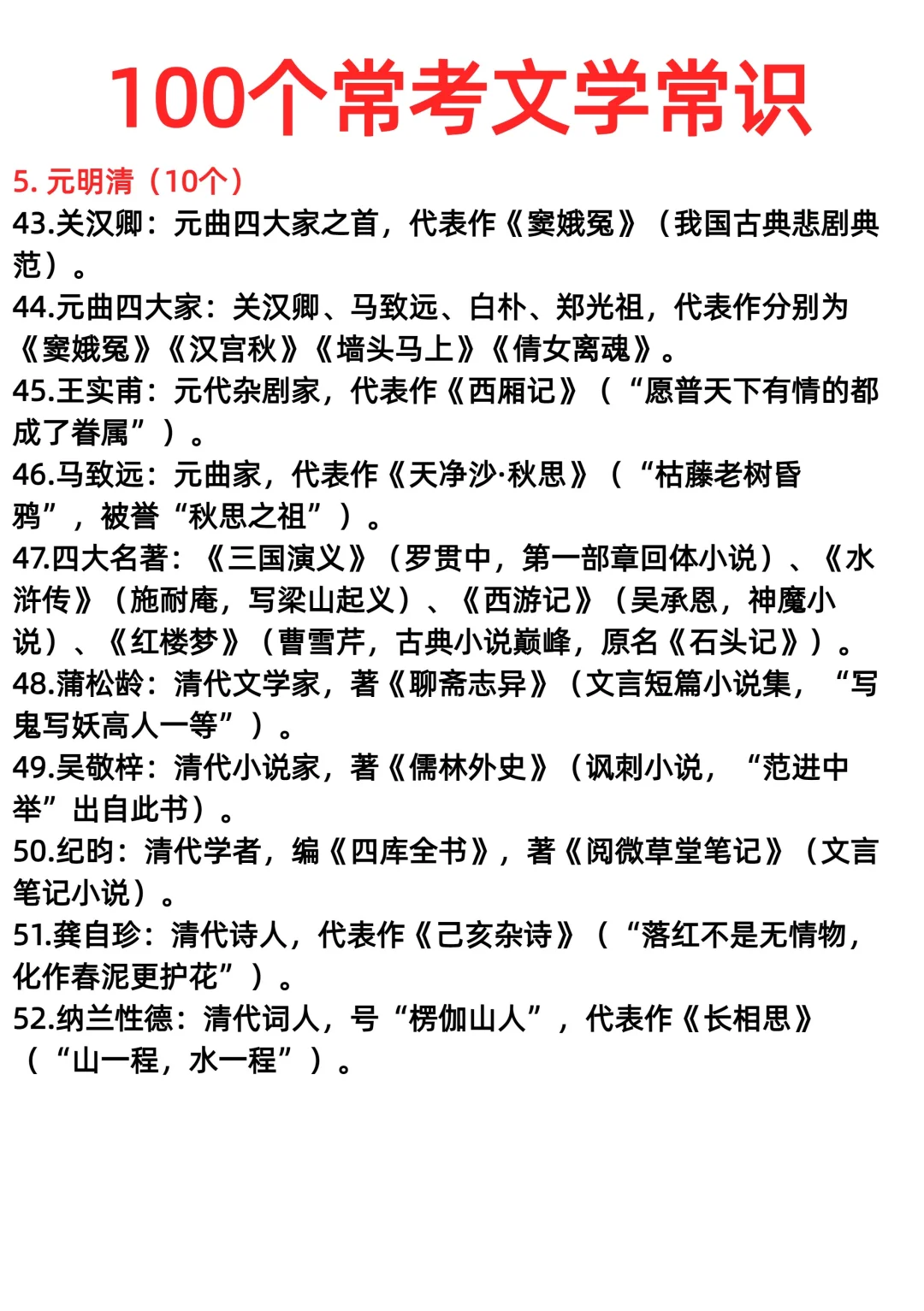 100个常考文学常识