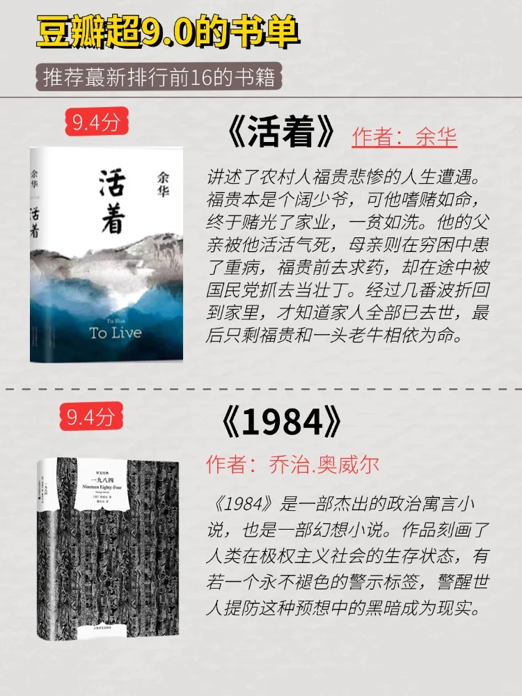 豆瓣9.0以上高赞书籍，排行前16名必读书单