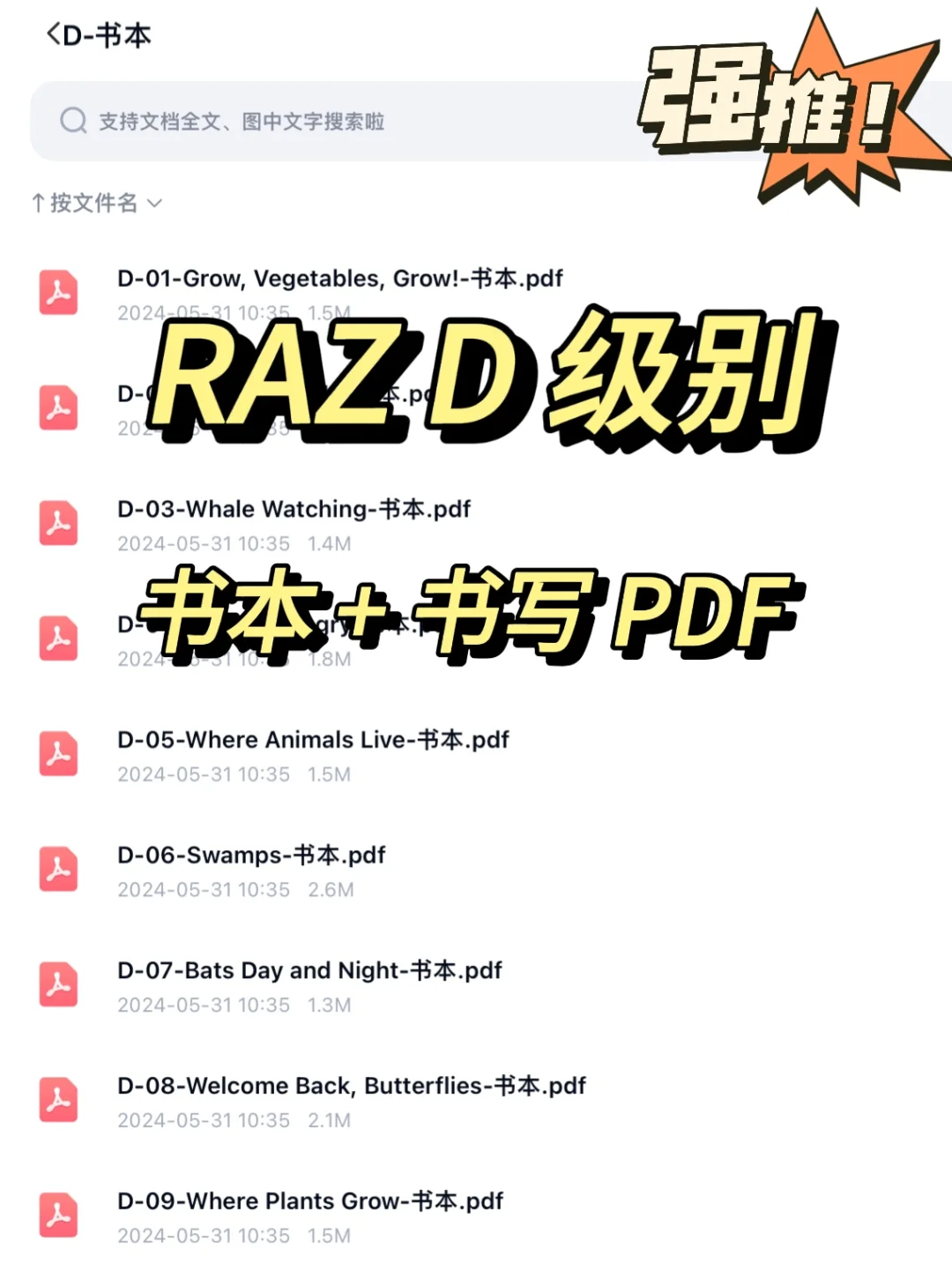 RAZ 分级阅读（D级别书本和书写PDF）