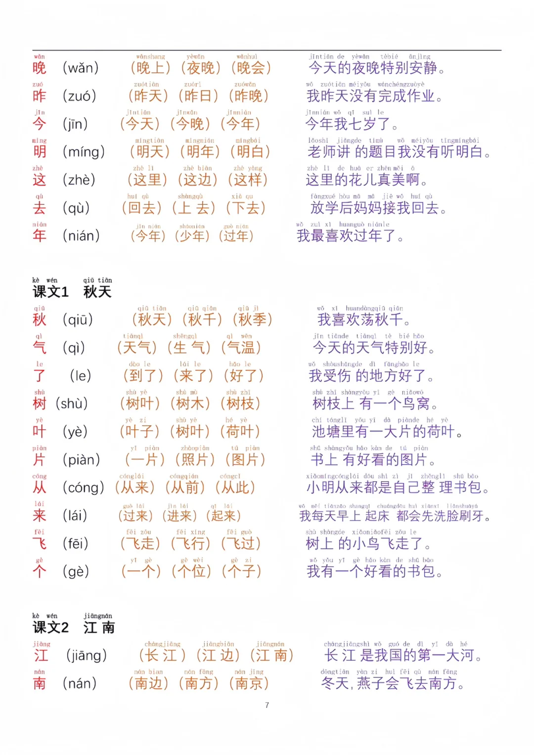 2025秋一年级晨读内容