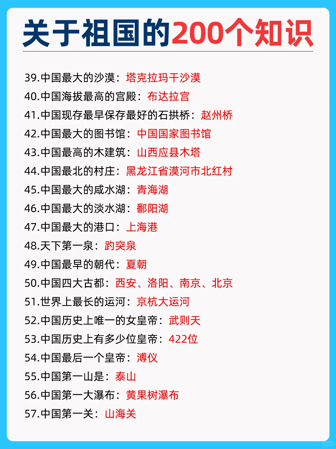 200个祖国常识，孩子一定要知道的