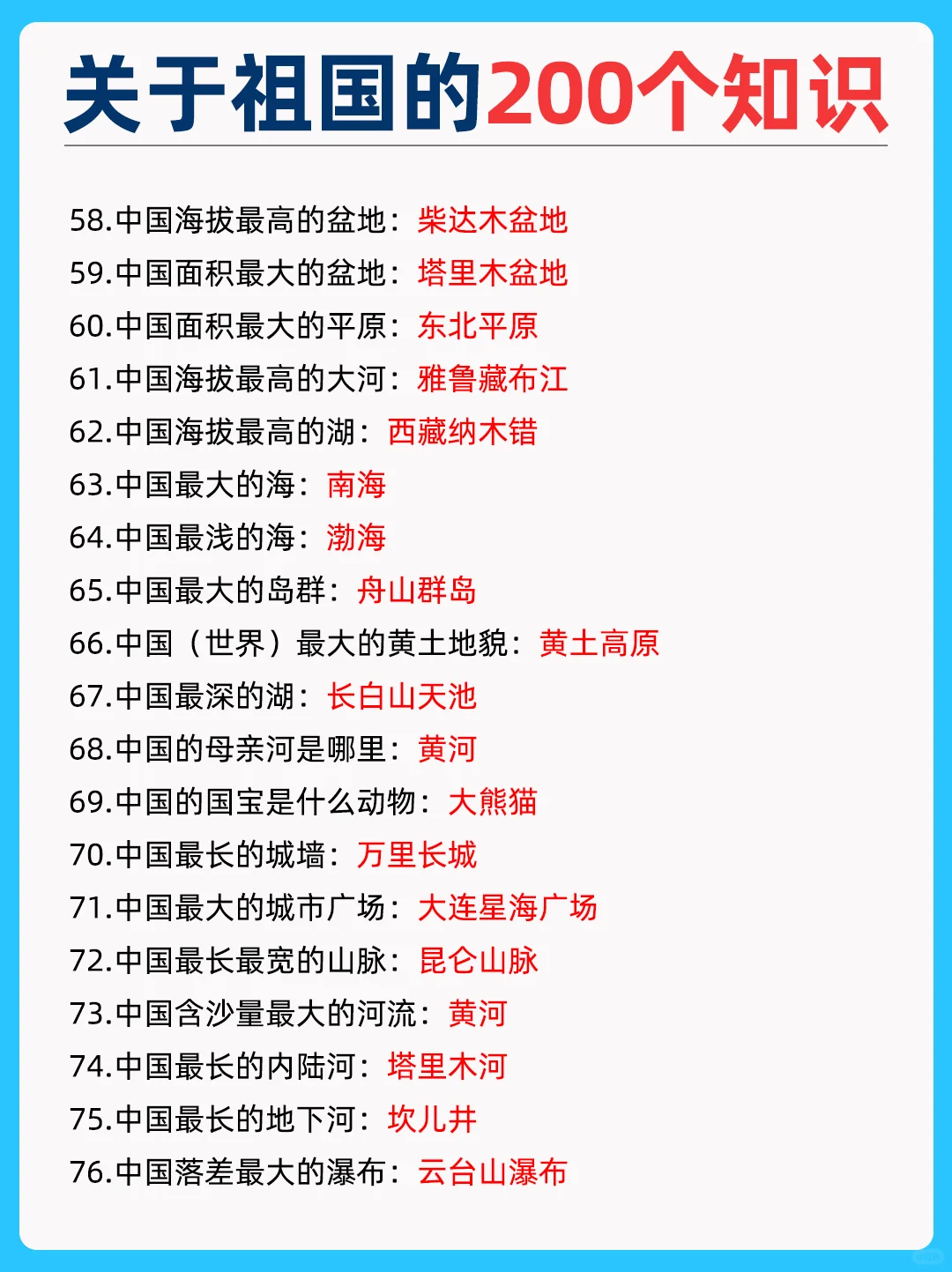 200个祖国常识，孩子一定要知道的