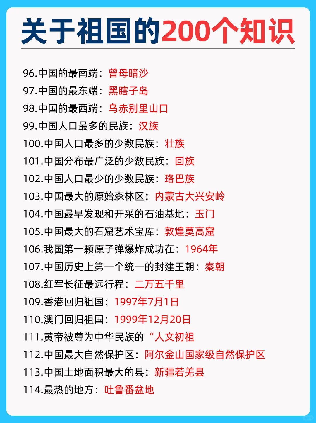 200个祖国常识，孩子一定要知道的