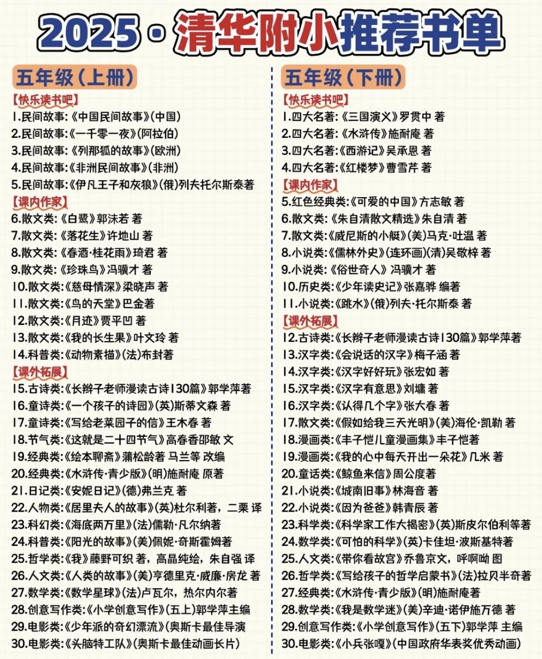 清华附小推荐书单