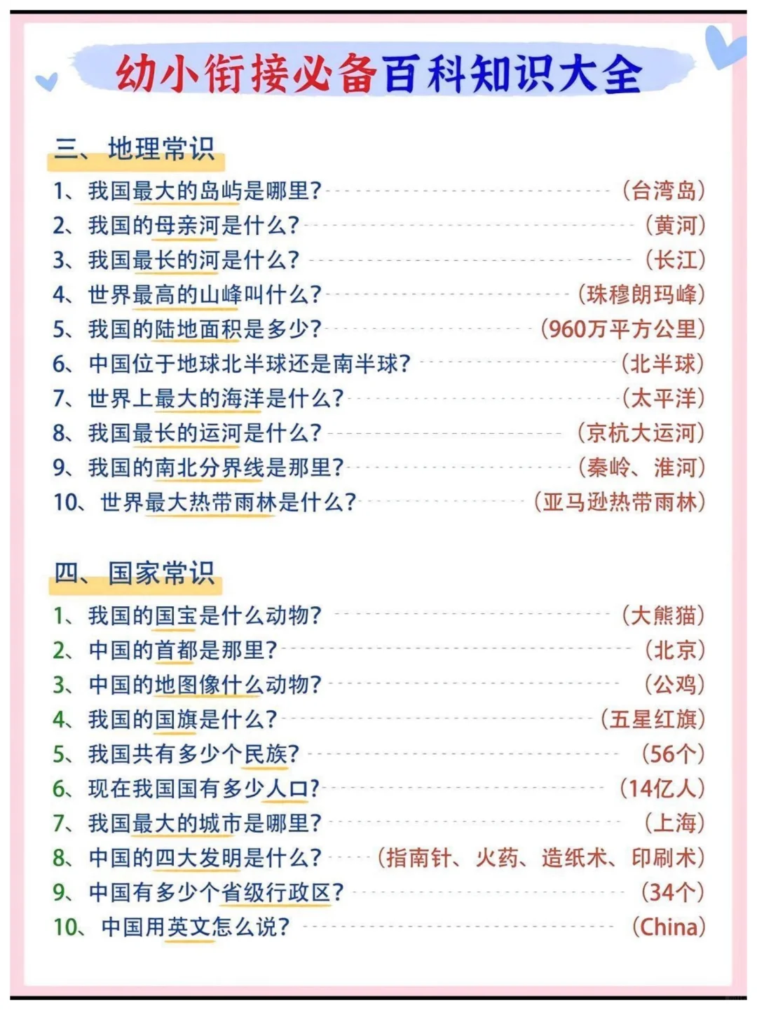 🔥🔥🔥幼小衔接必备百科知识，快收藏起来