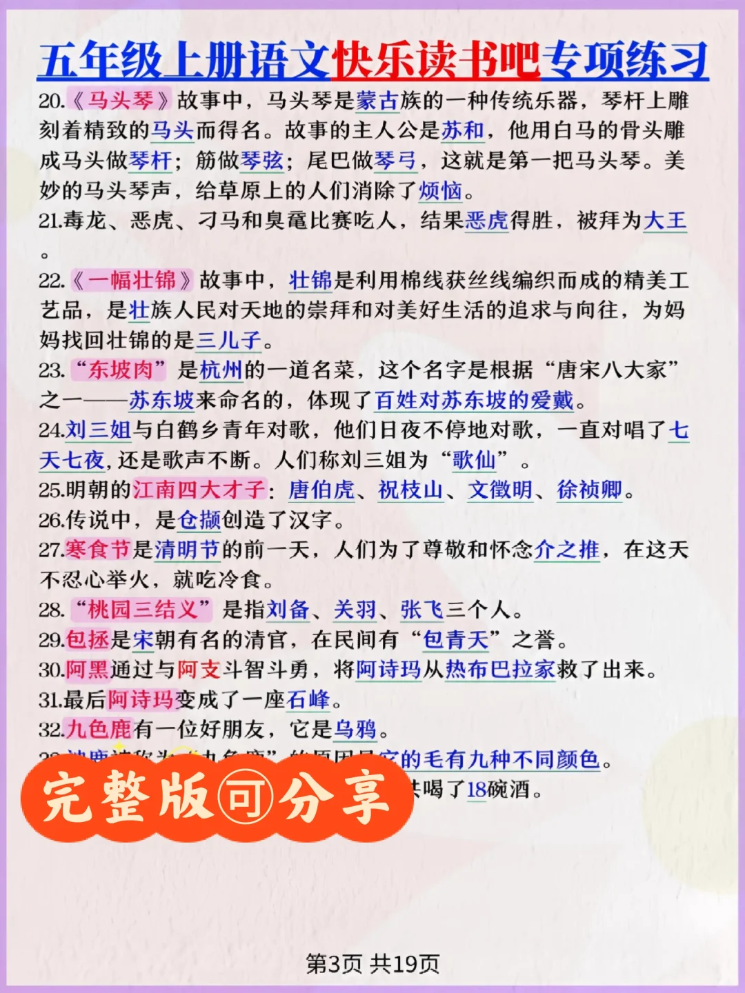抓紧背‼️五上语文《快乐读书吧》考点汇总