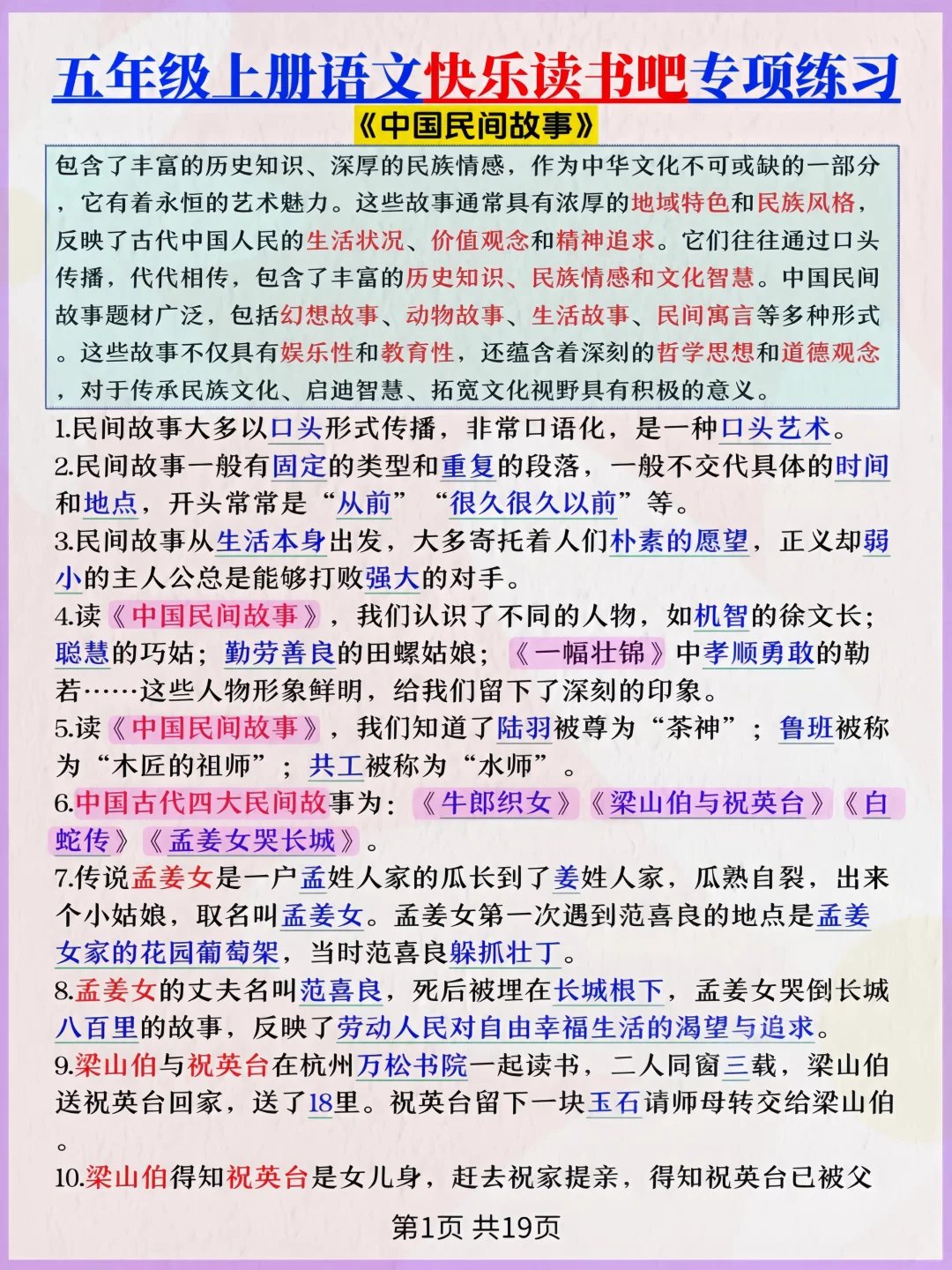 抓紧背‼️五上语文《快乐读书吧》考点汇总