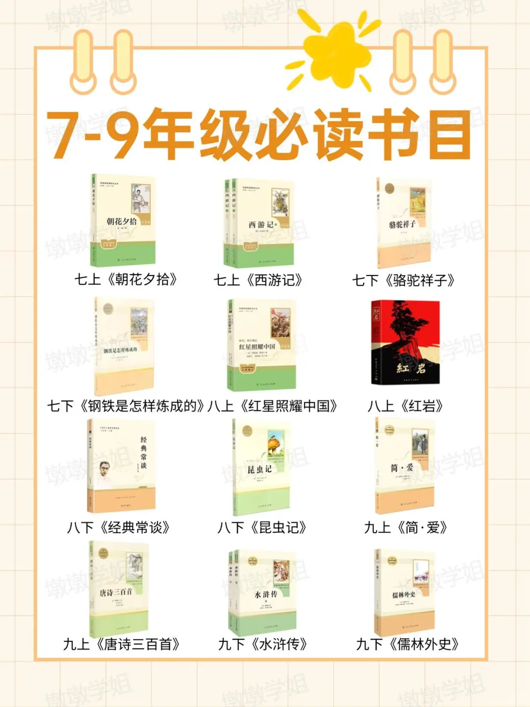 7至9年级必读书目合集！附语文知识点笔记
