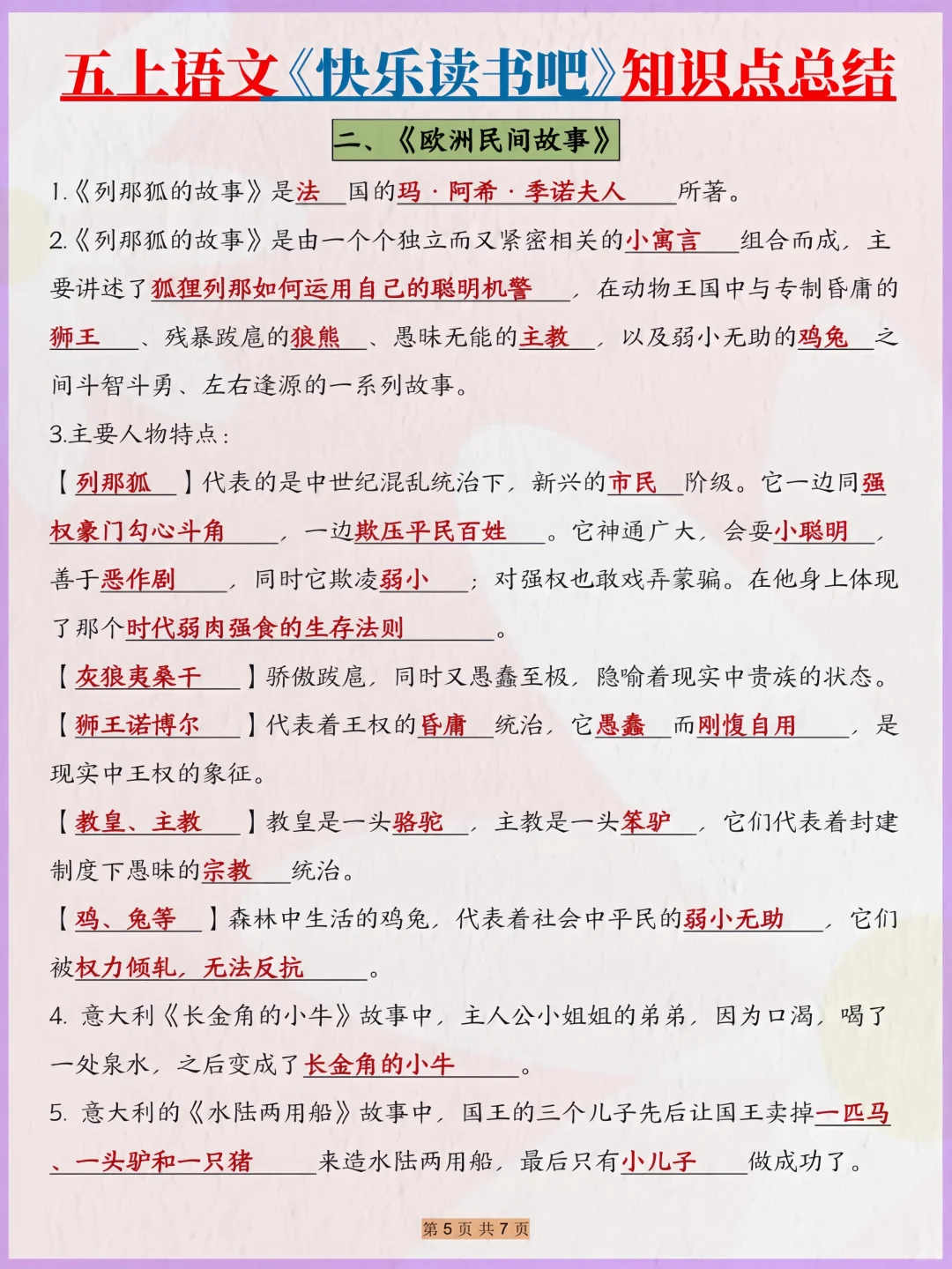 抓紧背‼️五上语文《快乐读书吧》考点汇总